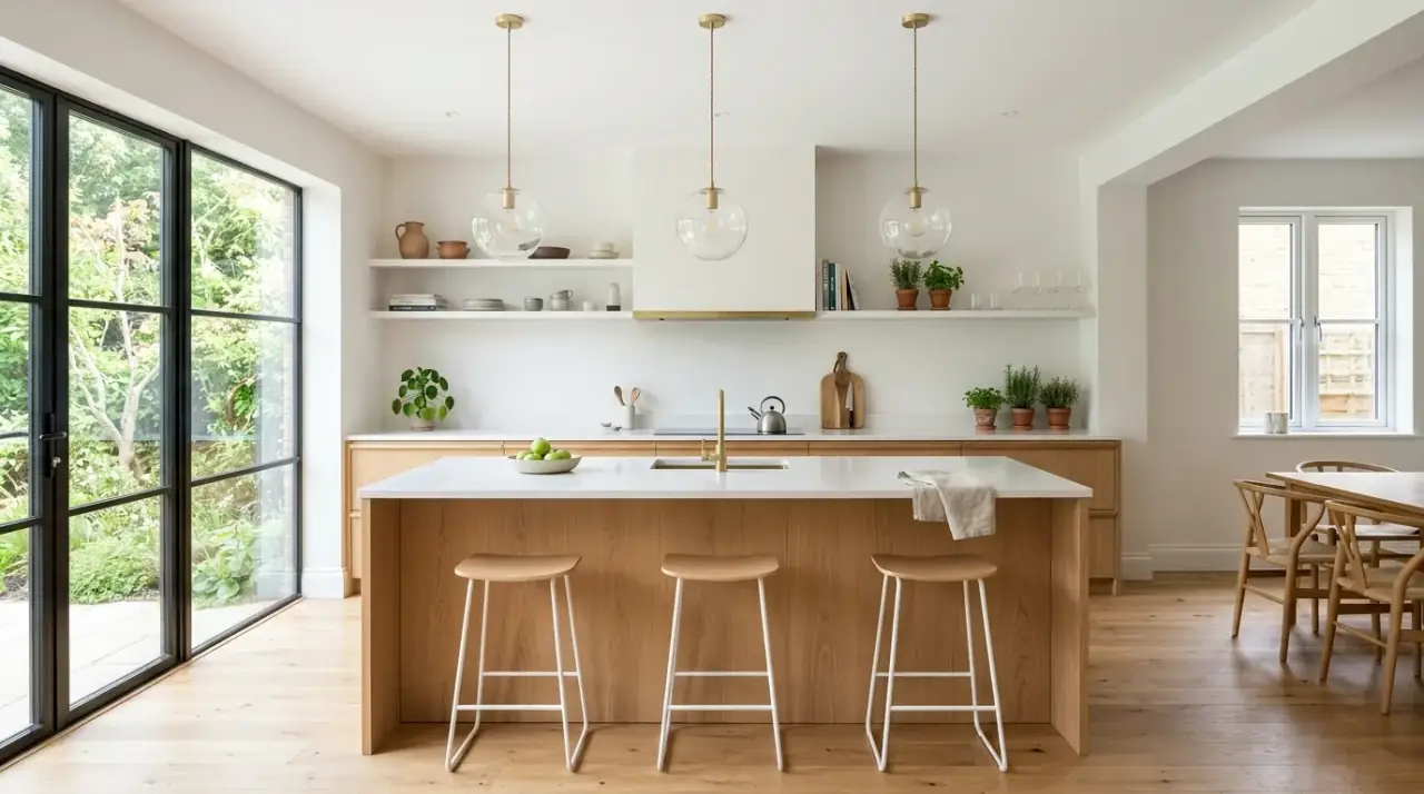 Fluted kitchen island. Textured island paneling adding custom depth to a contemporary space.