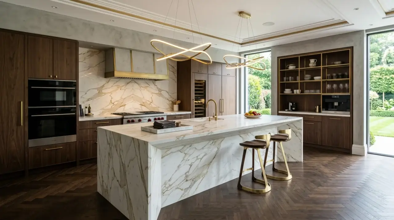 Compact modern kitchen island. Small-scale island adding function without crowding the room.