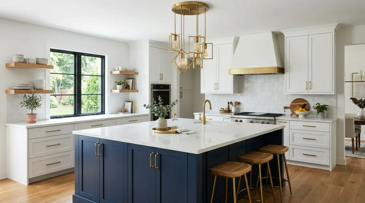 Rounded modern kitchen island. Softened island edges creating a more fluid contemporary kitchen look.