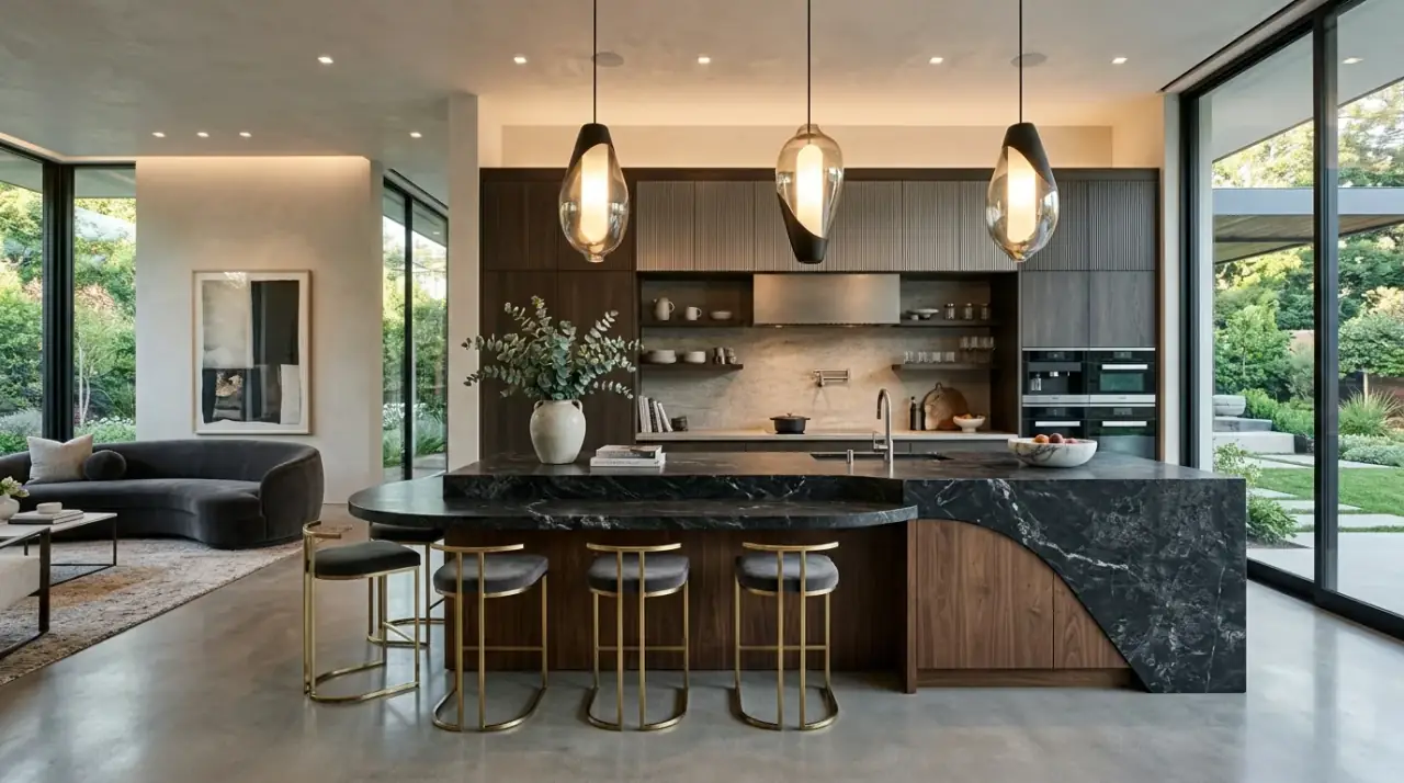 Modern kitchen island overview. Beautiful and functional island design creating the social center of the home.
