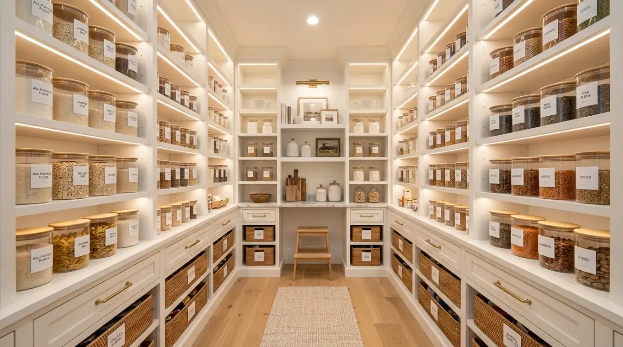Stunning pantry makeover creating a dream organized kitchen storage space.