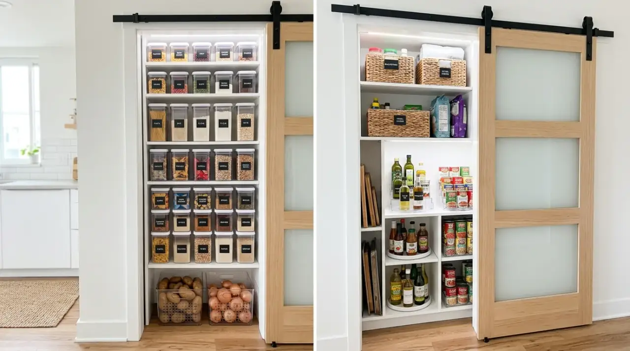 Pantry door storage. Extra storage on the pantry door improving access to smaller items.