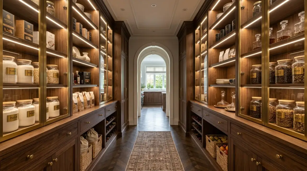 Pantry turntable storage. Rotating organizers helping tricky pantry areas stay usable and neat.