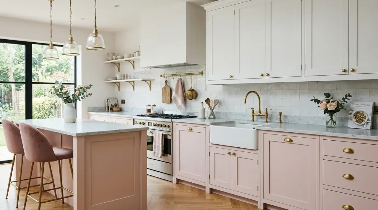 Two tone kitchen overview. Inspiring cabinet color combinations adding depth and personality to the kitchen.