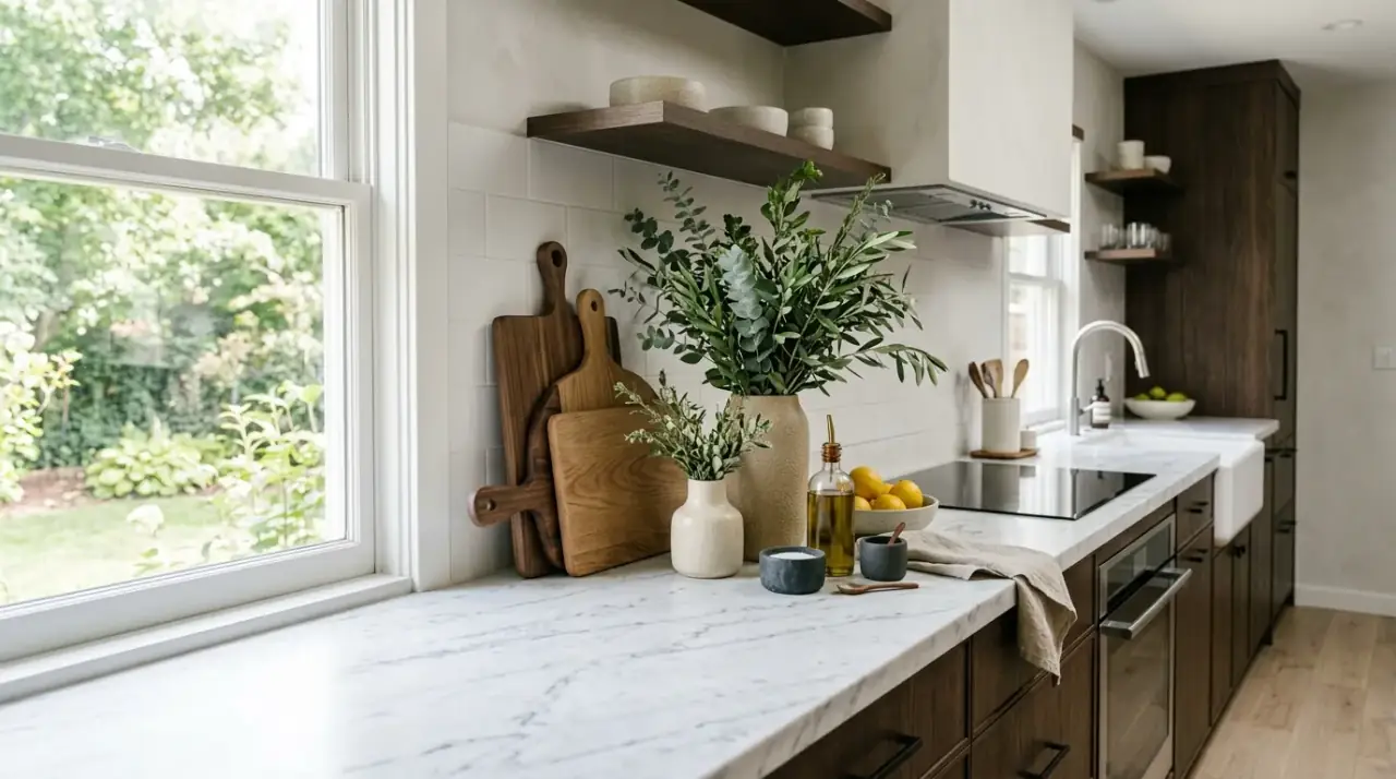 Styled kitchen counter arrangement for a polished and practical everyday look.