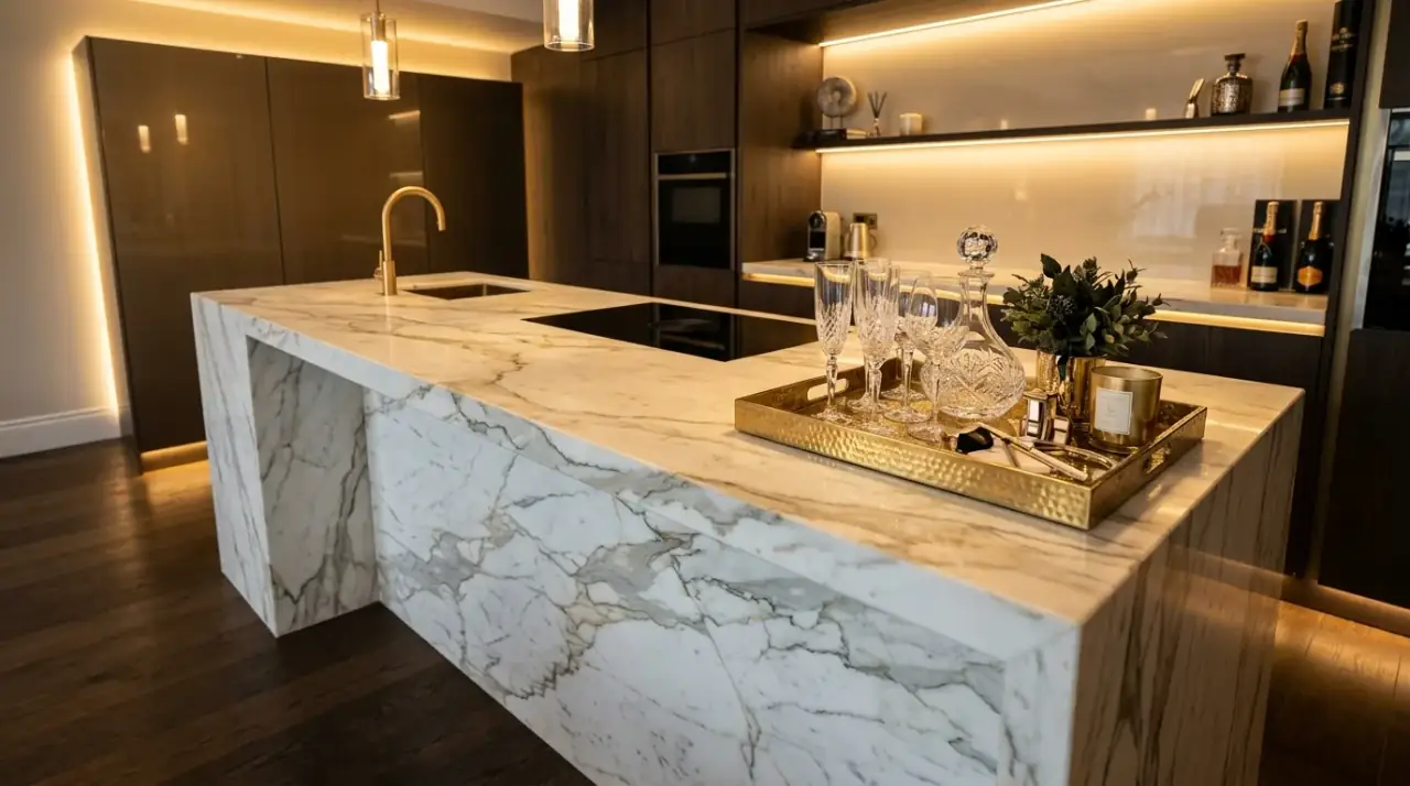 Greenery on kitchen counter. Small natural touches bringing life to a polished countertop arrangement.