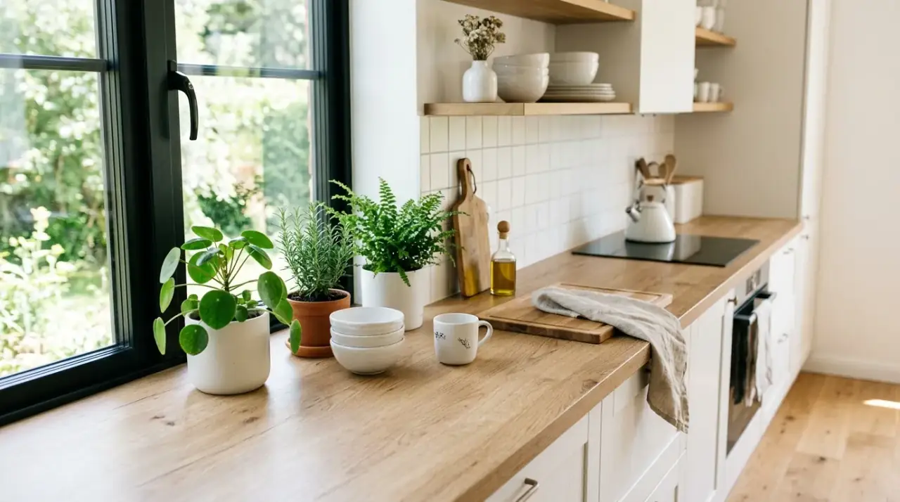 Minimal kitchen counter styling. Open workspace helping the countertop look more refined and useful.