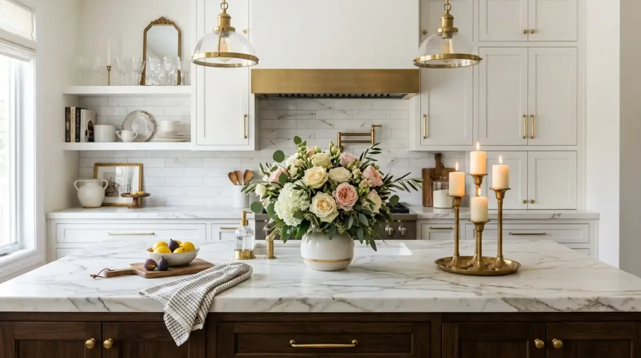 Coordinated kitchen counter styling. Materials echoed from the room creating a more intentional countertop look.
