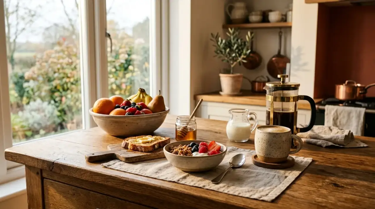 Polished kitchen counter overview. Thoughtfully styled countertop balancing beauty, order, and everyday function.