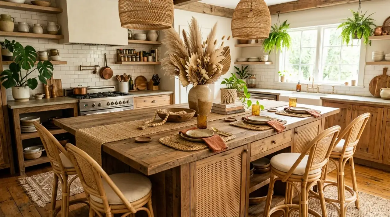 Books on kitchen island. Styled kitchen island with books and a small decorative object.