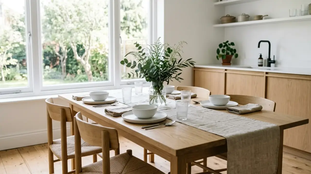 Fruit bowl kitchen table. Practical fruit centerpiece bringing color and warmth to the table.
