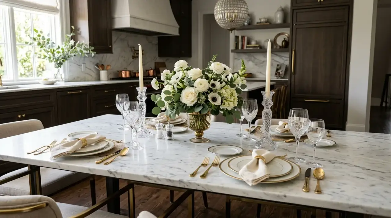 Open space kitchen table. Everyday table styling that leaves room for real daily life.