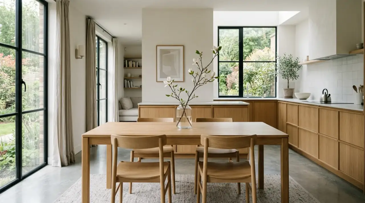 Evolving kitchen table decor. Flexible table styling that changes naturally with daily and seasonal life.