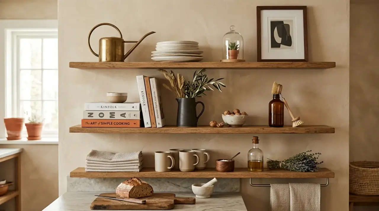 Open shelf overview. Styled open shelf kitchen organization ideas for beautiful storage overall.