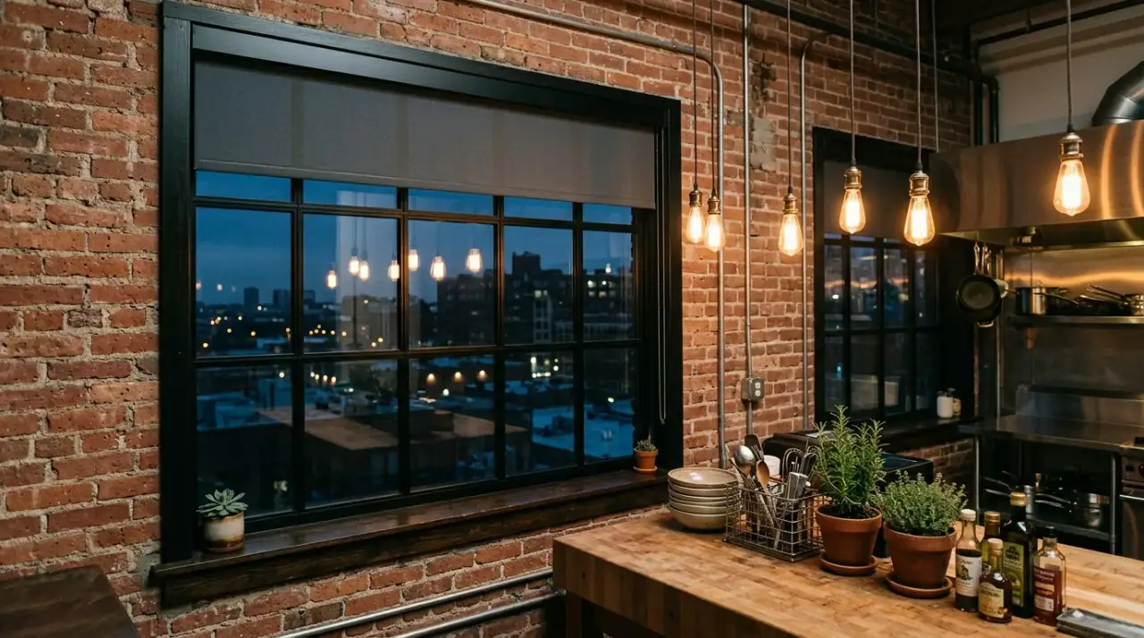 Kitchen window hardware. Coordinated metal details helping the treatment feel more integrated with the room.