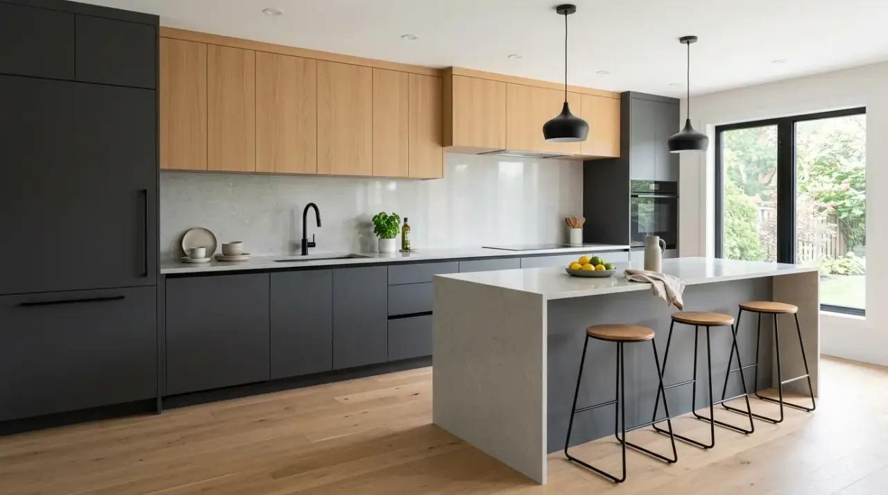 Painted island in neutral kitchen. Custom two-tone approach using a contrasting island as the focal point.