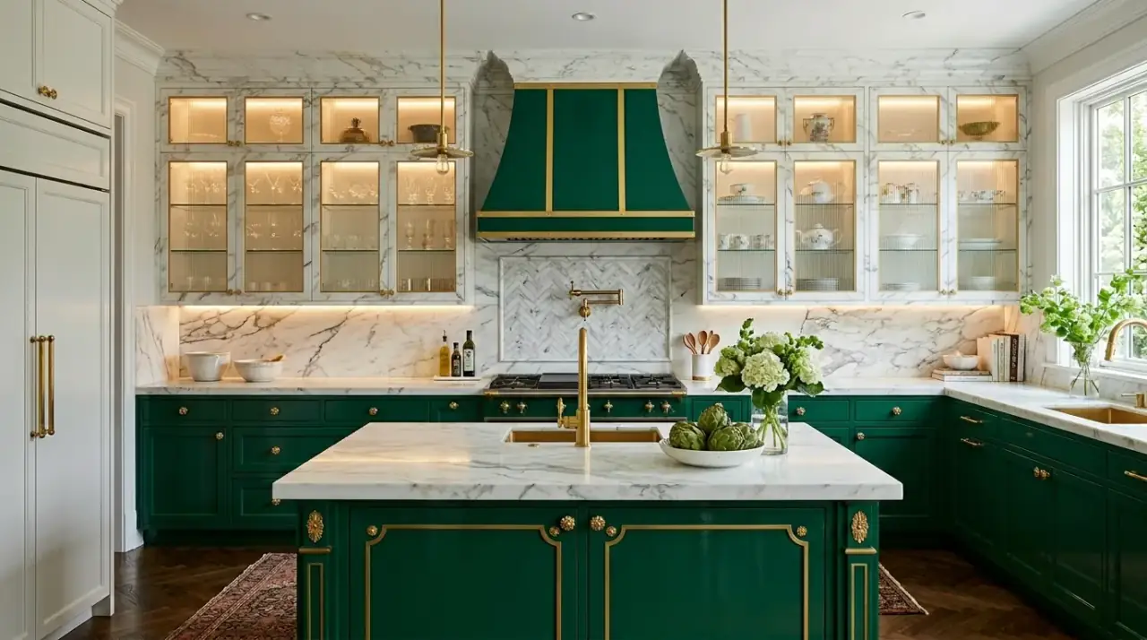 Wood pantry wall two-tone kitchen. Material contrast creating a more custom modern cabinet composition.