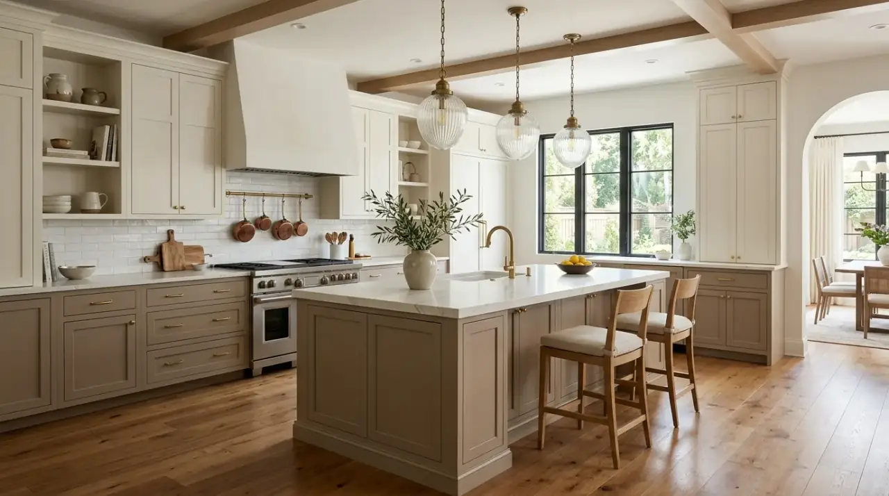Custom two-tone kitchen full design. Thoughtful cabinet contrast creating a polished and highly custom kitchen.