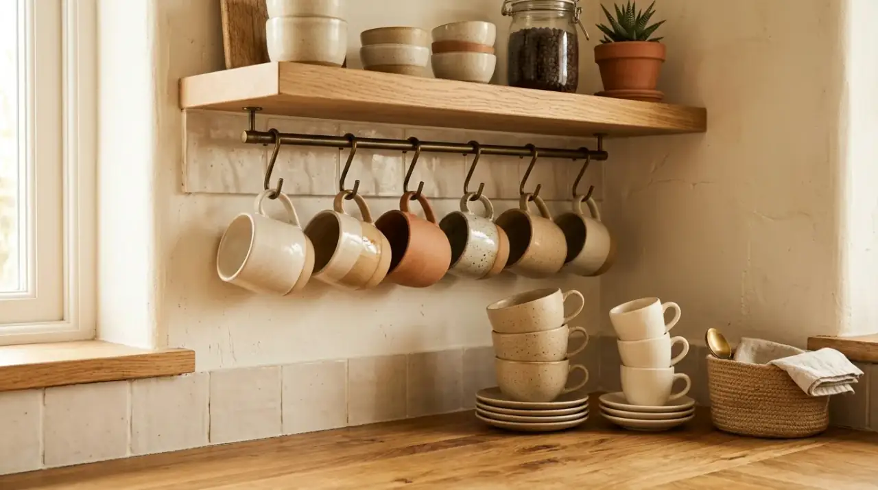 Cabinet door storage. Tidy kitchen cabinet organization using inner door racks.