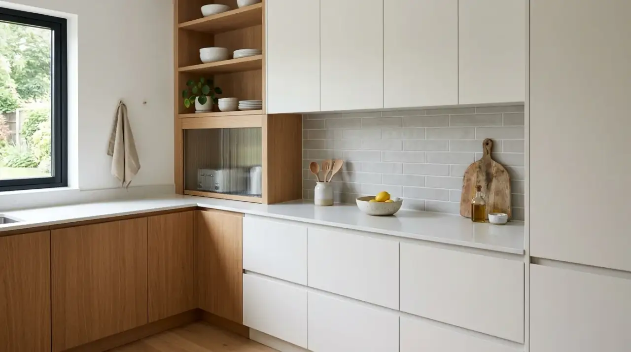 Vertical counter organization. Small kitchen counter freed up with wall and vertical organization.