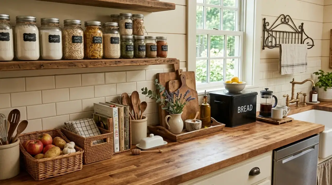 Small kitchen counter corner. Tidy compact counter using the corner for organized essentials.