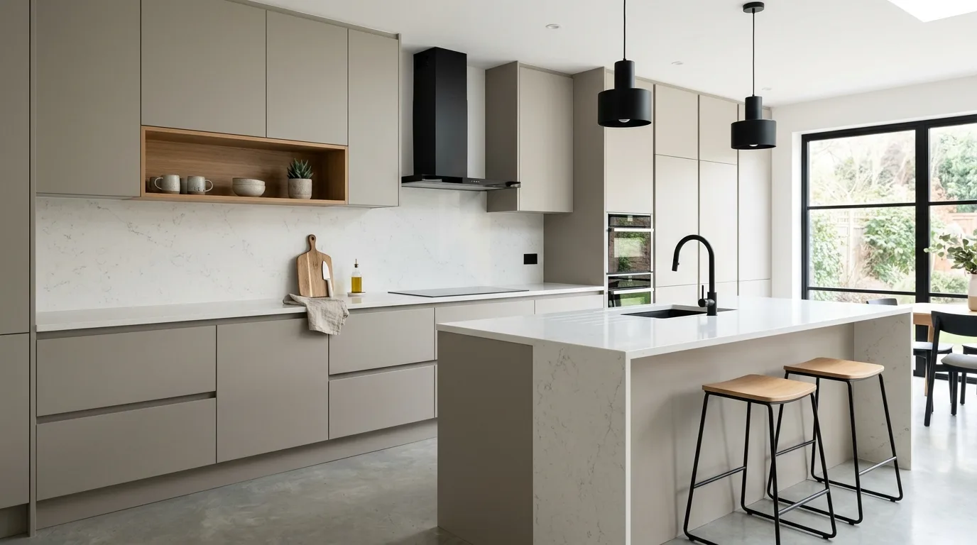 Cream neutral kitchen palette. Soft warm modern kitchen color foundation.