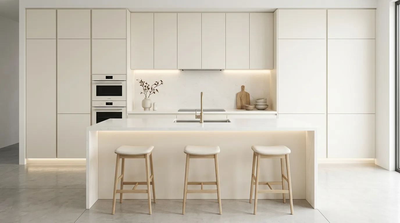 Mushroom-toned modern kitchen. Earthy neutral kitchen colors with soft natural depth.