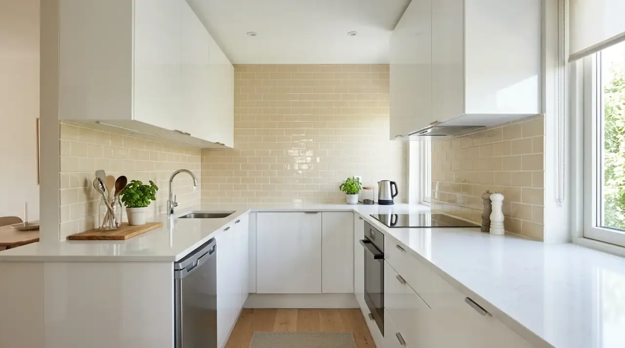 Soft grey neutral backsplash. Light grey backsplash tile suited to cooler neutral kitchen palettes.