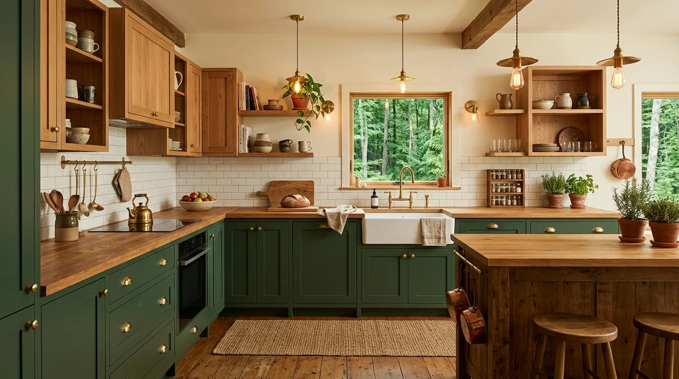 Blue grey and white two-tone cabinets. Subtle layered cabinetry with a calm modern contrast.
