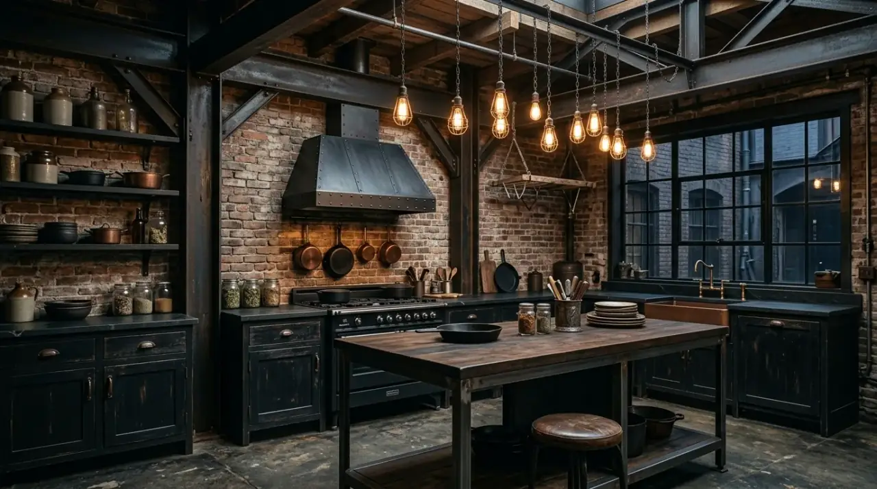 Lived in gothic kitchen. Western Gothic kitchen styled to feel worn in and authentic.