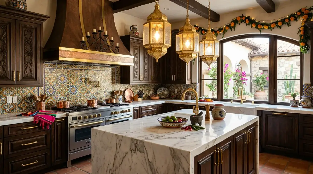 Mexican breakfast nook. Sunny colorful breakfast corner bringing warmth to the kitchen.