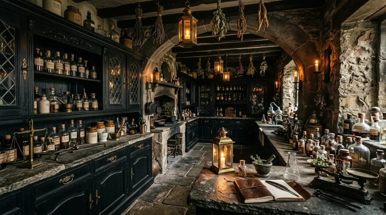 Functional apothecary kitchen storage. Useful and beautiful organization reinforcing the vintage kitchen character.