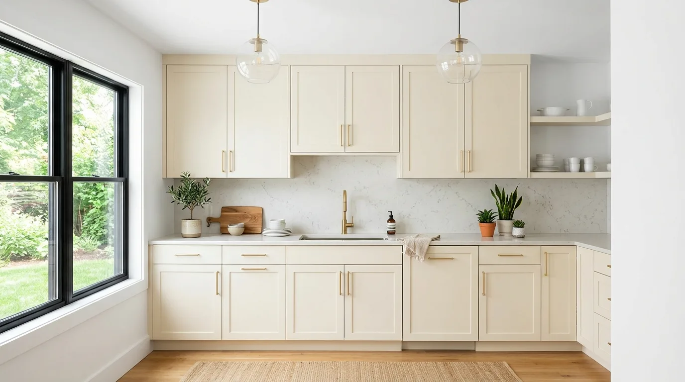 Layered cream tones in kitchen. Subtle shade variation creating a richer neutral cookspace.