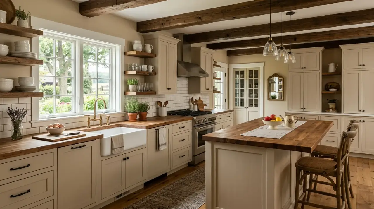 Beige cabinets and walls. Warm modern beige kitchen with a seamless tonal envelope.