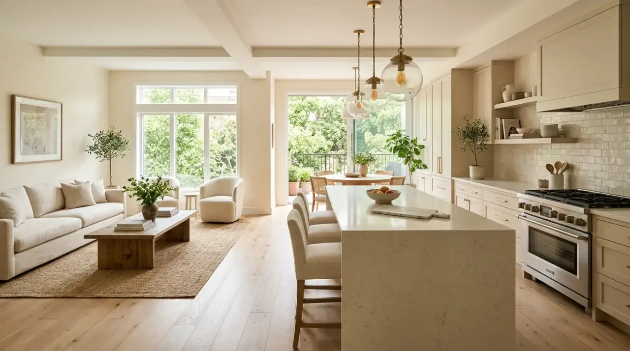 Brass in beige kitchen. Neutral sophisticated beige kitchen using brass or bronze accents.