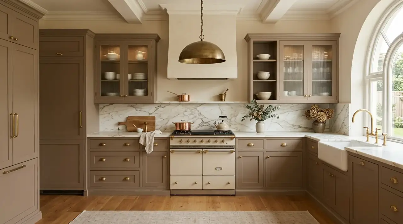 Daylight in beige kitchen. Sophisticated beige kitchen glowing in natural light.
