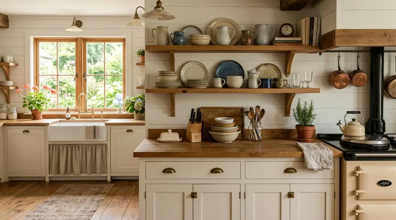 Farmhouse kitchen pantry wall. Generous hidden storage helping the room stay calm and functional.