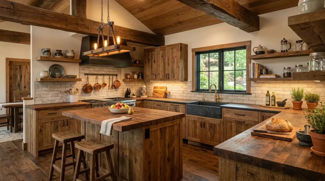 Wood island in modern kitchen. Natural focal point bringing warmth into a contemporary layout.