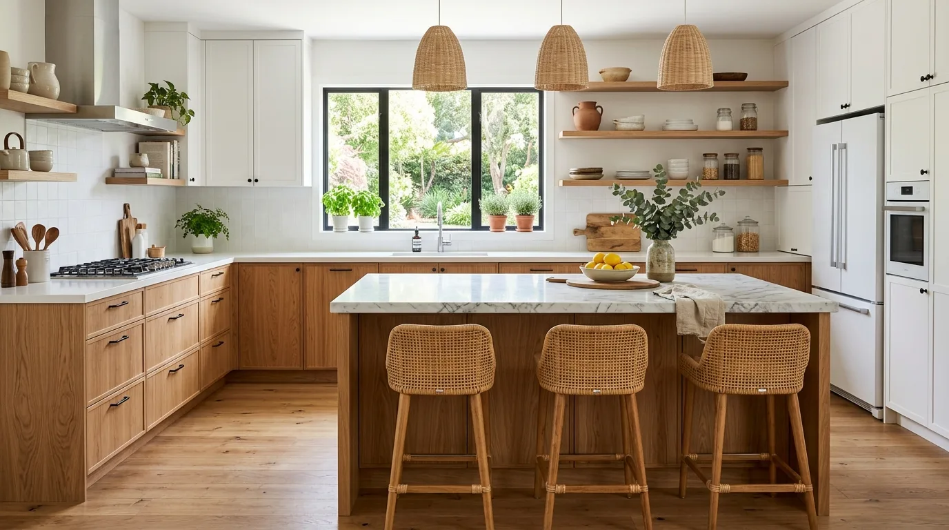 Pale ash wood modern kitchen. Light organic contemporary kitchen with soft natural finishes.