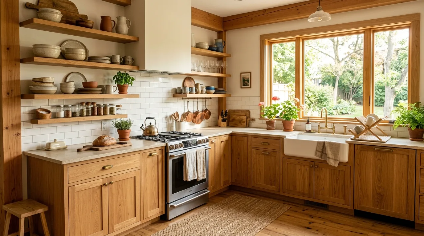 Reeded wood island in modern kitchen. Sculptural natural texture adding warmth to contemporary design.
