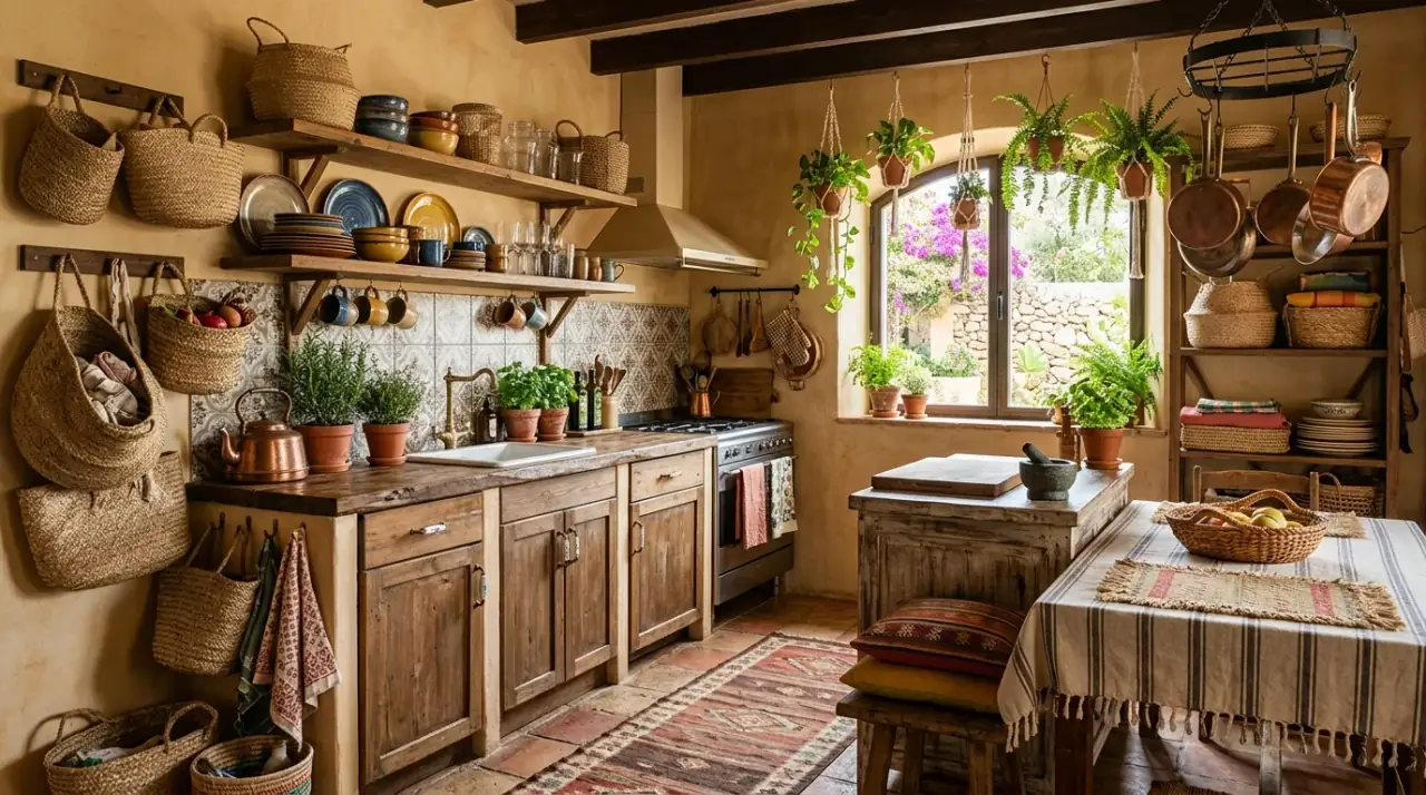 Terracotta and olive kitchen. Warm terracotta kitchen decor paired with olive green accents.